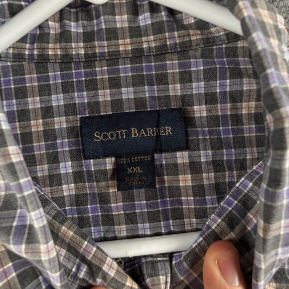 Scott Barber 2XL Long Sleeve Button Up Shirt Men Check Blue Gray Cotton Business - Picture 8 of 13